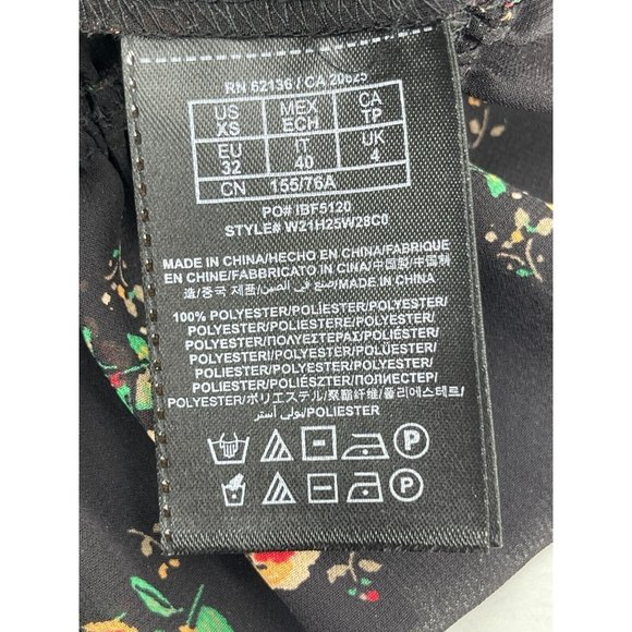 Guess Women's Sheer Short Sleeve Black Floral Peasant Boho Top Blouse Size XS - Picture 6 of 15